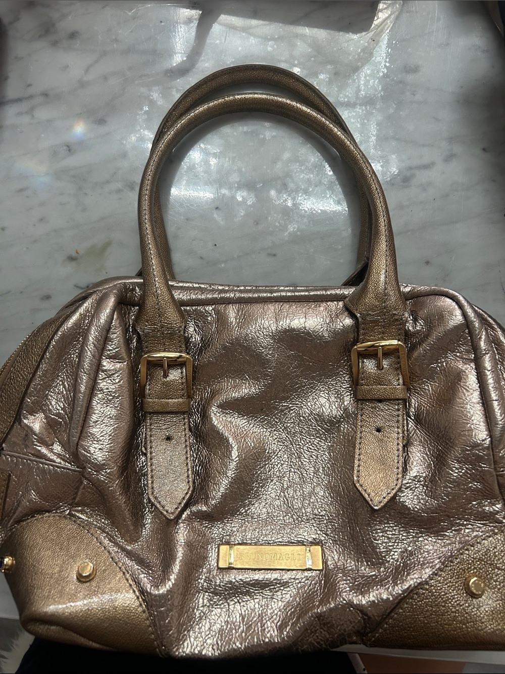 NWOT Bruno Magli Metallic Bronze Satchel with Gold Hardware Vintage